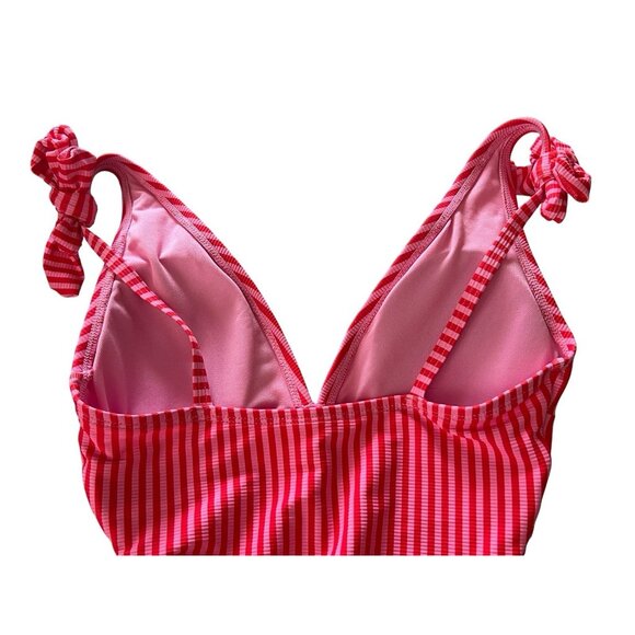 Ellen Tracy Swimsuit Orange Pink Striped Sz 6 One Piece Ruched Lined Padded Cups - Picture 7 of 15